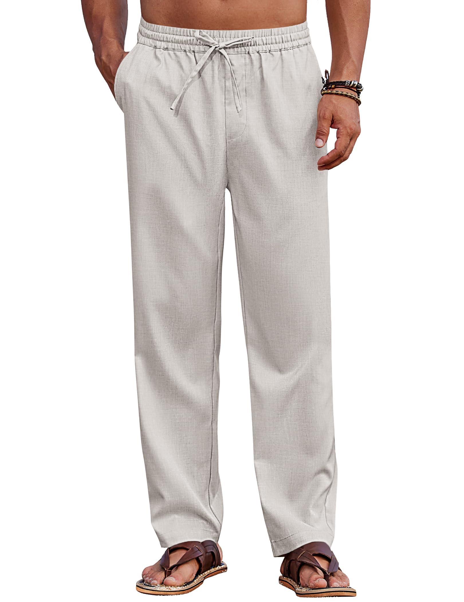COOFANDY Herren Hose Lang Freizeithose mit Kordelzug Leichte Sommerhose Elastische Taille Strandhose mit Taschen Sommer Hosen