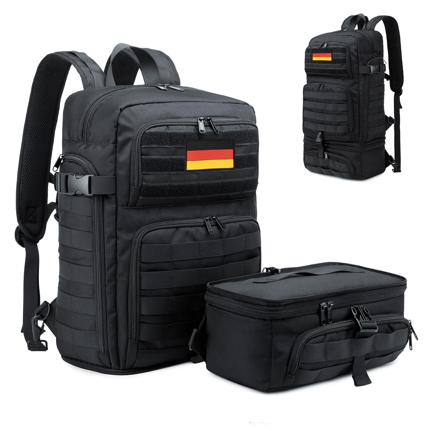BERTASCHE Zaino Lunch per computer portatile da 17 pollici, con borsa frigo, zaino da lavoro 2 in 1, per uomo, lavoro, università, picnic, Molle, militare, nero, Nero
