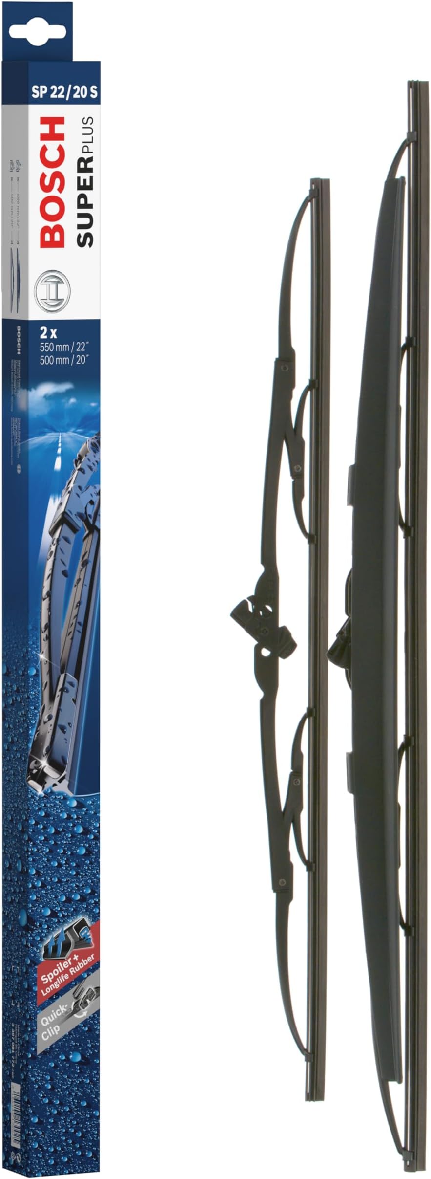 Bosch Wiper Blade Super Plus Spoiler SP22/20S, Length: 550mm/500mm − Set of Front Wiper Blades
