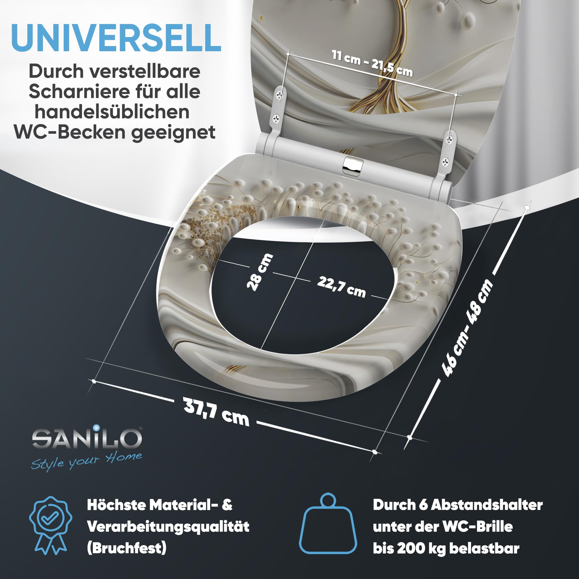 Sanilo WC Sitz mit Absenkautomatik & Schnellverschluss, Toilettendeckel per Knopfdruck abnehmbar, einfache Montage von oben (Tree of Life)
