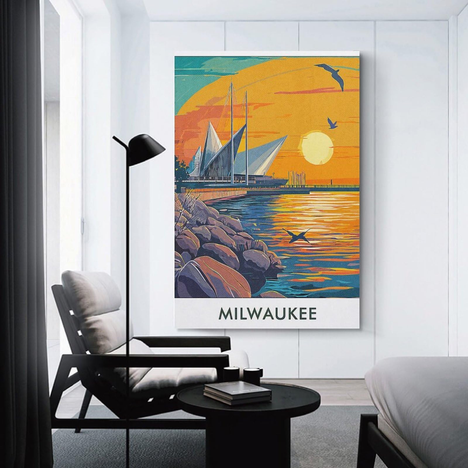 Junmoney Milwaukee Sunset Canvas Wall Art, 20x30inch(50x75cm), for Bedroom Decor, Cosy Corners Or Studios, Stylish Decor for A Restful Room Update