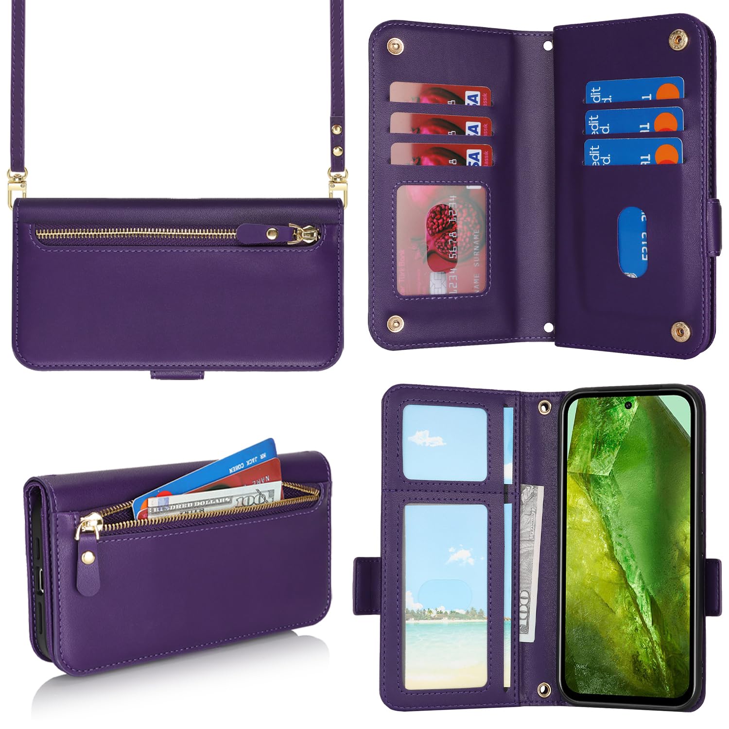 SunYoo for Google Pixel 8a Case Wallet for Women,Pixel 8a Phone Case with Strap Crossbody Lanyard,PU Leather Shockproof Card Holder Stand Zipper