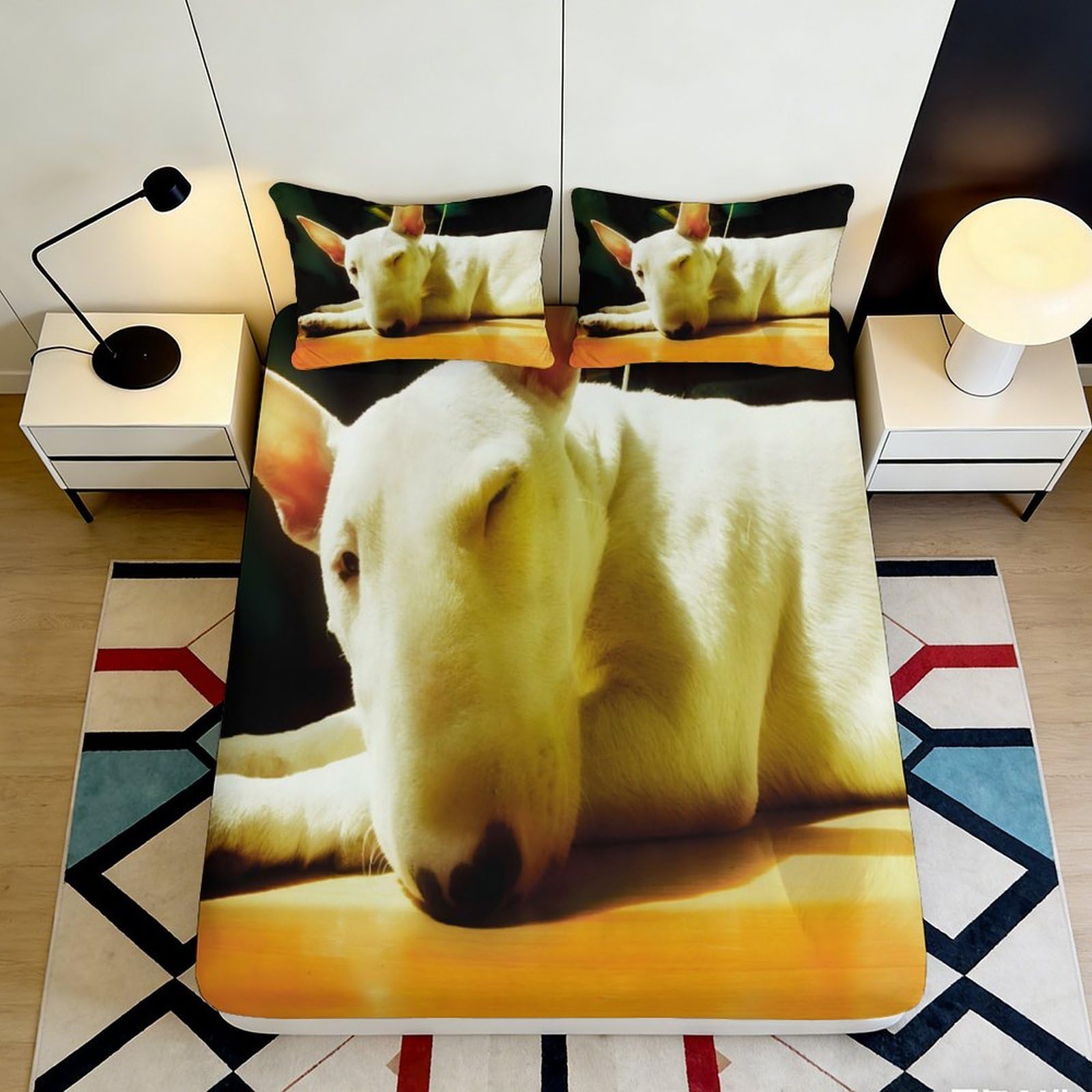 3D Printed Bull Terrier Fitted Sheet Microfiber Soft Animal Art Bed Cover for Bedroom Dorm Mattress Decor 90x200x25cm