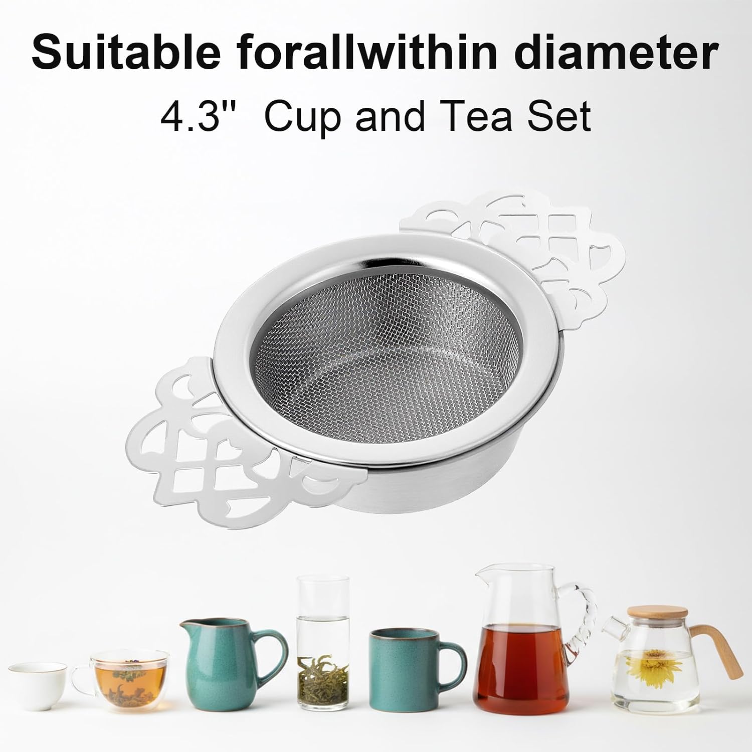 8 Pack Mesh Tea Filter Strainers, Stainless Metal Tea Infuser, Teas Steeper with Handle and Drip Bowl for Loose Teas, Sliver, 2.5 Inch
