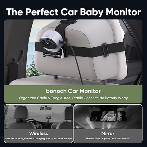 Miniatura 5 de bonoch Cámara de coche de bebé de 5 pulgadas 1440P  Espejo giratorio de 360 grados para asiento trasero para bebé, alimentado por USB con cargador,