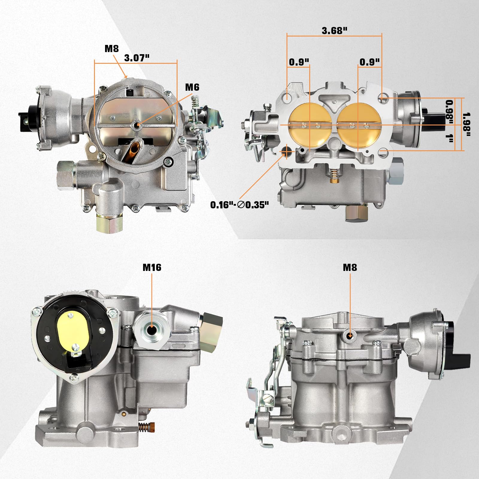 Gaźnik do silników Mercruiser 3.0 2,5 l 4CYL 2 barrel Marine Mercry Mercarb Carb z elektrycznym dławikiem i uszczelkami dysz krótkie długie połączenie, zamiennik 3310-864940A01, wzór śruby podstawy to
