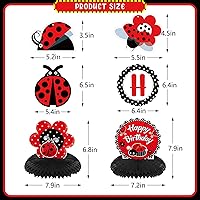 Vista 2 de Kit de decoración de fiesta de cumpleaños de mariquita, pancarta de cumpleaños de mariquitas, panal, centro de mesa, decoración de remolinos