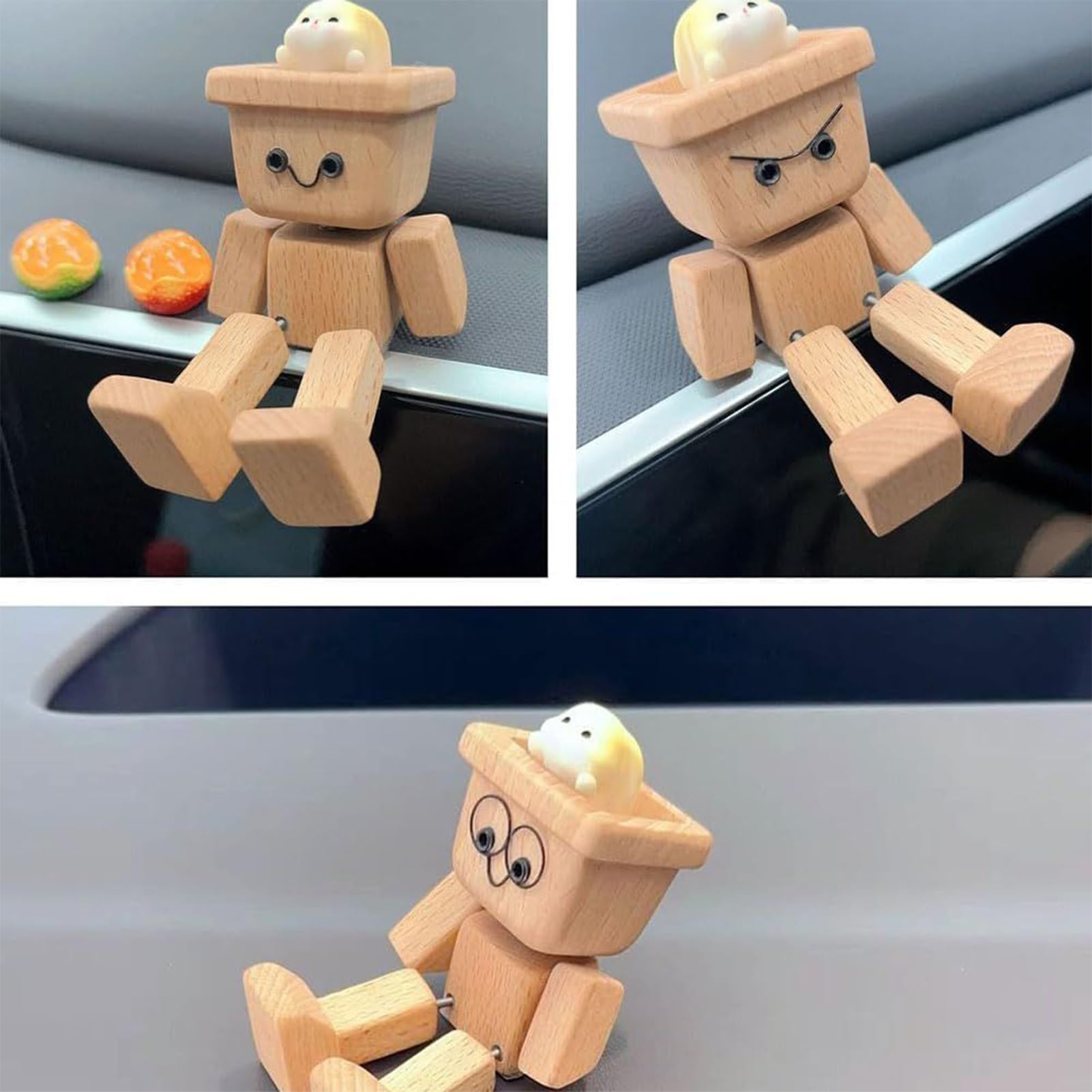 Wackelfigur Auto Holz - Lustiger Dashboard-Begleiter Mit Wackelnden Armen & Beinen
