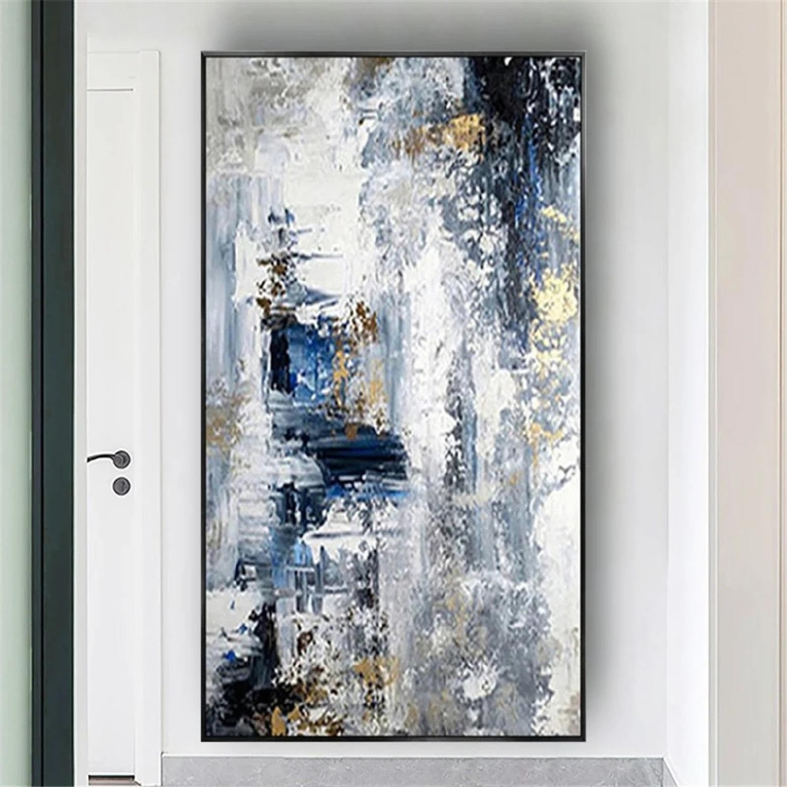 Tableau abstrait sur toile bleue avec cadre robuste de 70x140 cm - 8