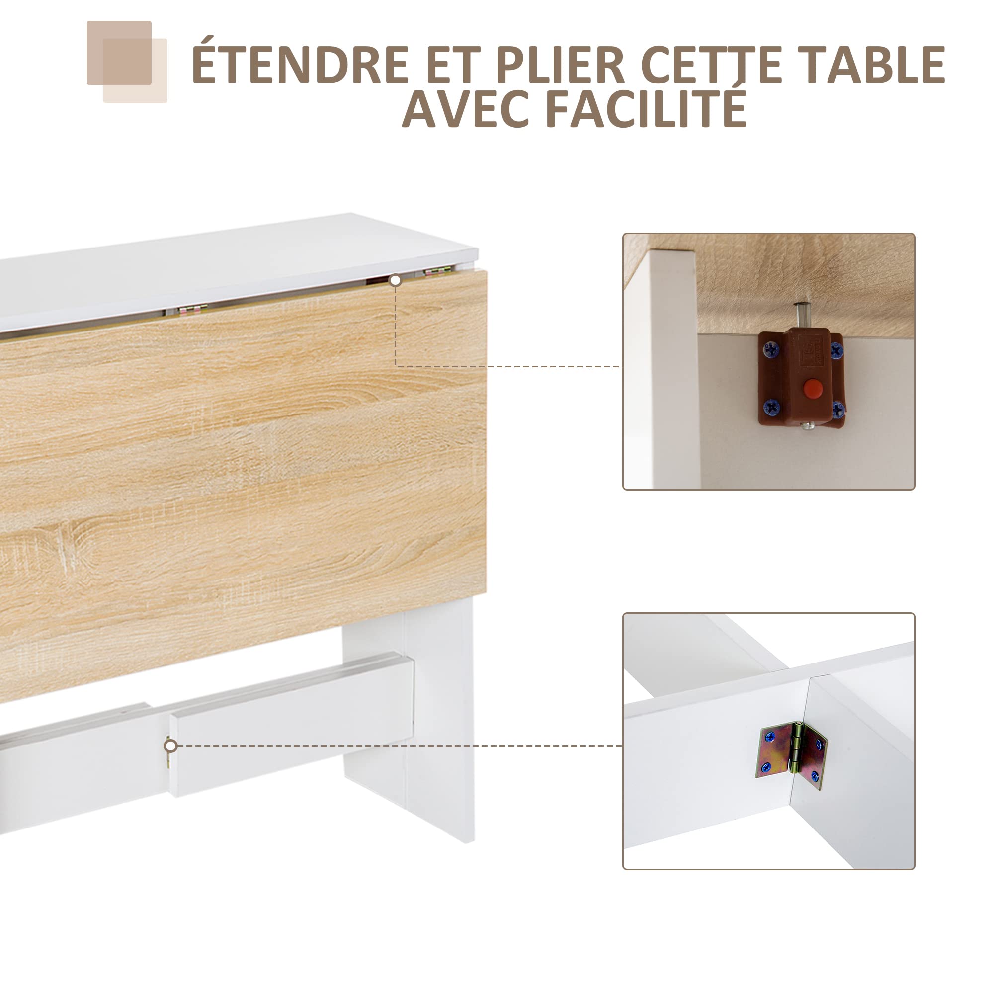 HOMCOM Table de Cuisine Pliable en Bois 103L x 76l x 74H cm Chêne Blanc