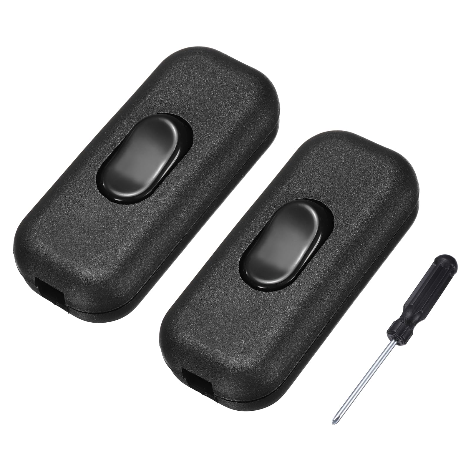 sourcing map 2 Pcs Inline Cord Switch, 250V 6A On Off Switch with Screwdriver Replacement Repair Control Button ON OFF for Lamp Bed LED Lights, Black