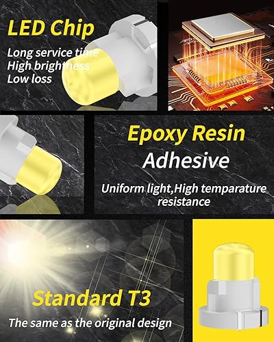 Miniatura 6 de Blanco T3 Neo Cuña Led Panel Instrumento Guage Cluster Bombillas Luces de Tablero Luces Reloj Luces 12V Bombillas de Control Climático Paquete de 10