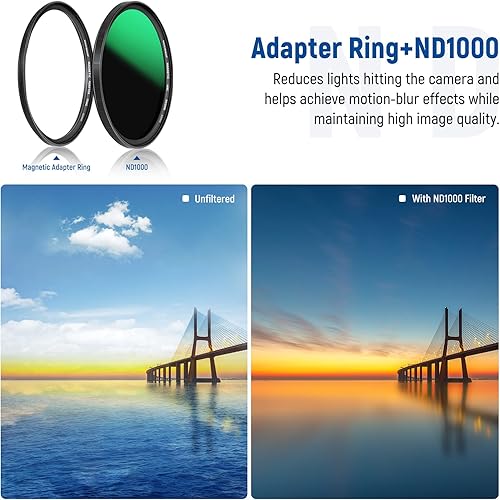 Miniatura 7 de NEEWER Kit de filtro de lente magnética 4 en 1 de 2.441in, incluye densidad neutra ND1000+MCUV+CPL+anillo adaptador con revestimiento de 42 capas,