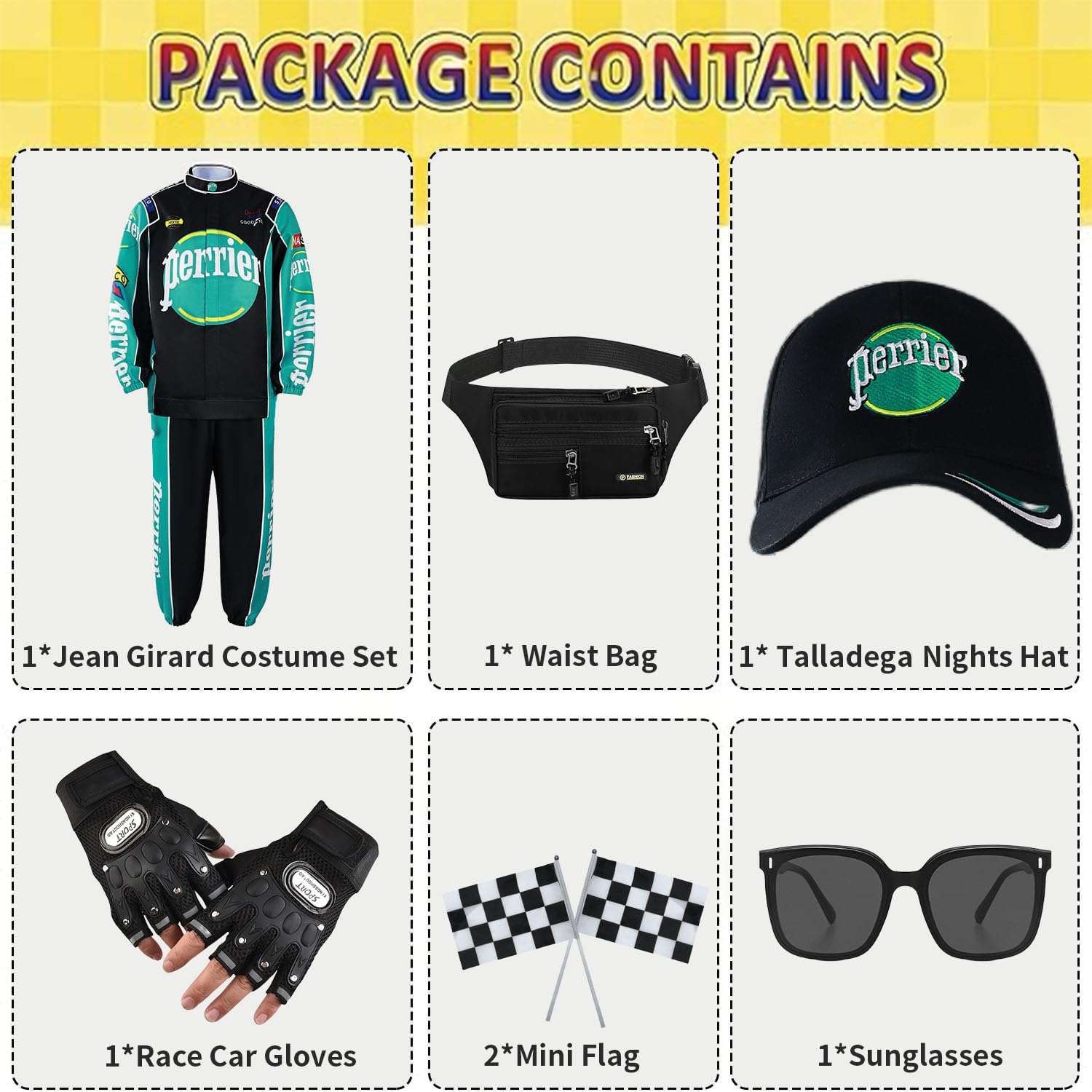 7 Pcs Race Car Driver Costume Adult Halloween Costume Racing Costume Racing Jumpsuit Full Cosplay Set - Image 3