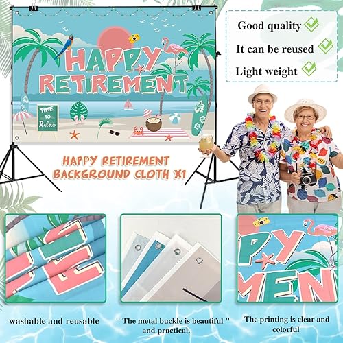 Miniatura 6 de 5 carteles con texto en inglés "Hawaii Luau Happy Retirement" de 3 pies para fiesta de jubilación, decoración tropical de feliz jubilación, cabina