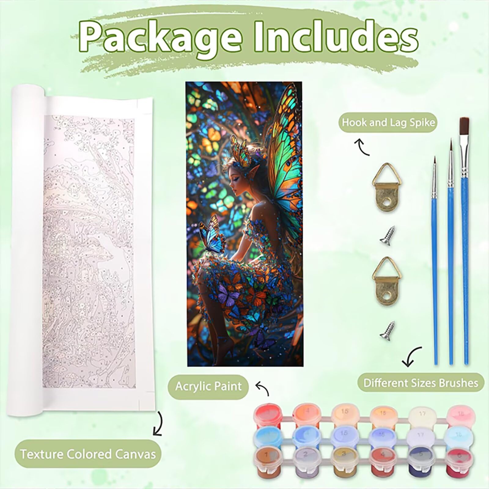 Malen Nach Zahlen 50x150cm Leinwand Schmetterling Malen Nach Zahlen Erwachsene mit Ohne Rahmen, DIY Kreativ Set für Erwachsene mit Pinseln und Acrylfarbe, Zimmer Deko Elf Landschaft Geschenk, P0M-677