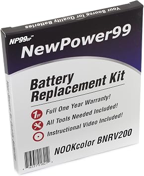 Battery Replacement Kit with Battery, Video Instructions and Tools for the Nook Color BNRV200 eReader