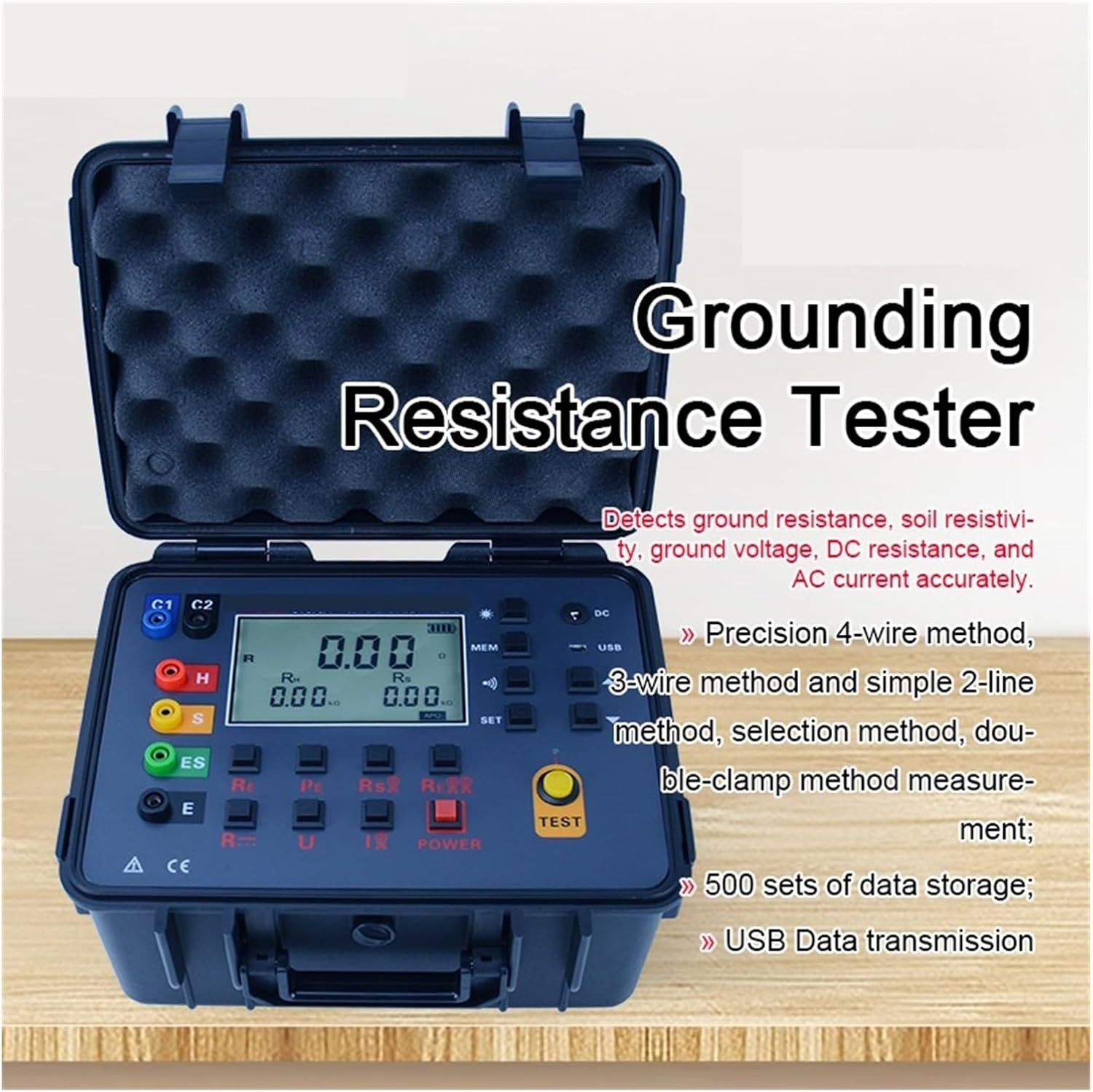 Megohmmeter, Digital Double Clamp Grounding Resistance Tester Large Screen Backlight With Carry Box for Motor Drive