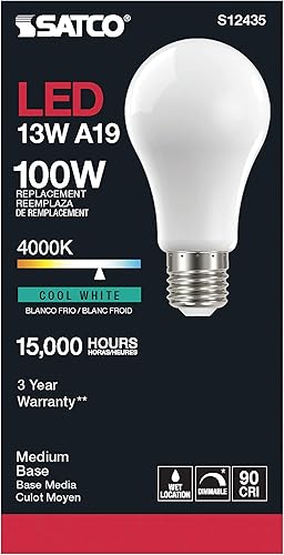 Miniatura 4 de Satco Paquete de 6 lámparas de filamento LED regulables, S12435, lúmenes altos, 13.5 vatios, A19; blanco suave; base media; 4000 K; 90 CRI; 120