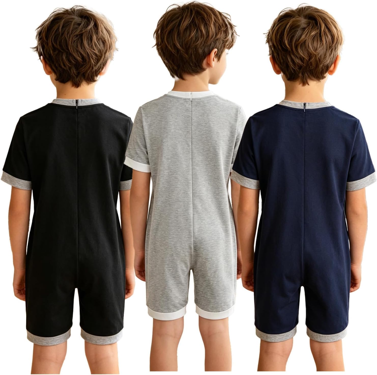 3 Pack Special Needs Adaptive Clothing for Kids Short Sleeve Anti-Strip Romper Zip Back One Piece Jumpsuit Bodysuit