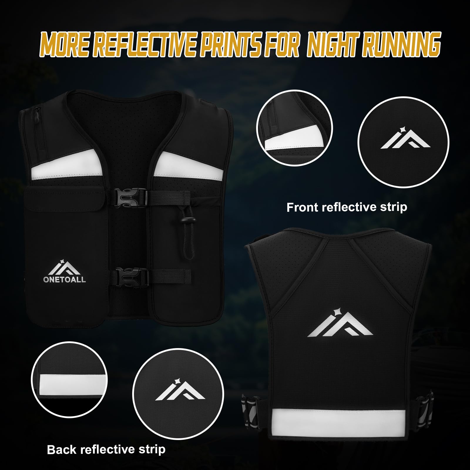 ONETOALL Gilet Running per Uomo e Donna, Running Vest Leggero e Traspirante, Zaino Trail Running per Porta Telefono Corsa con Multi-Tasche e Cintura Riflettente Regolabile, Sicurezza per Corsa