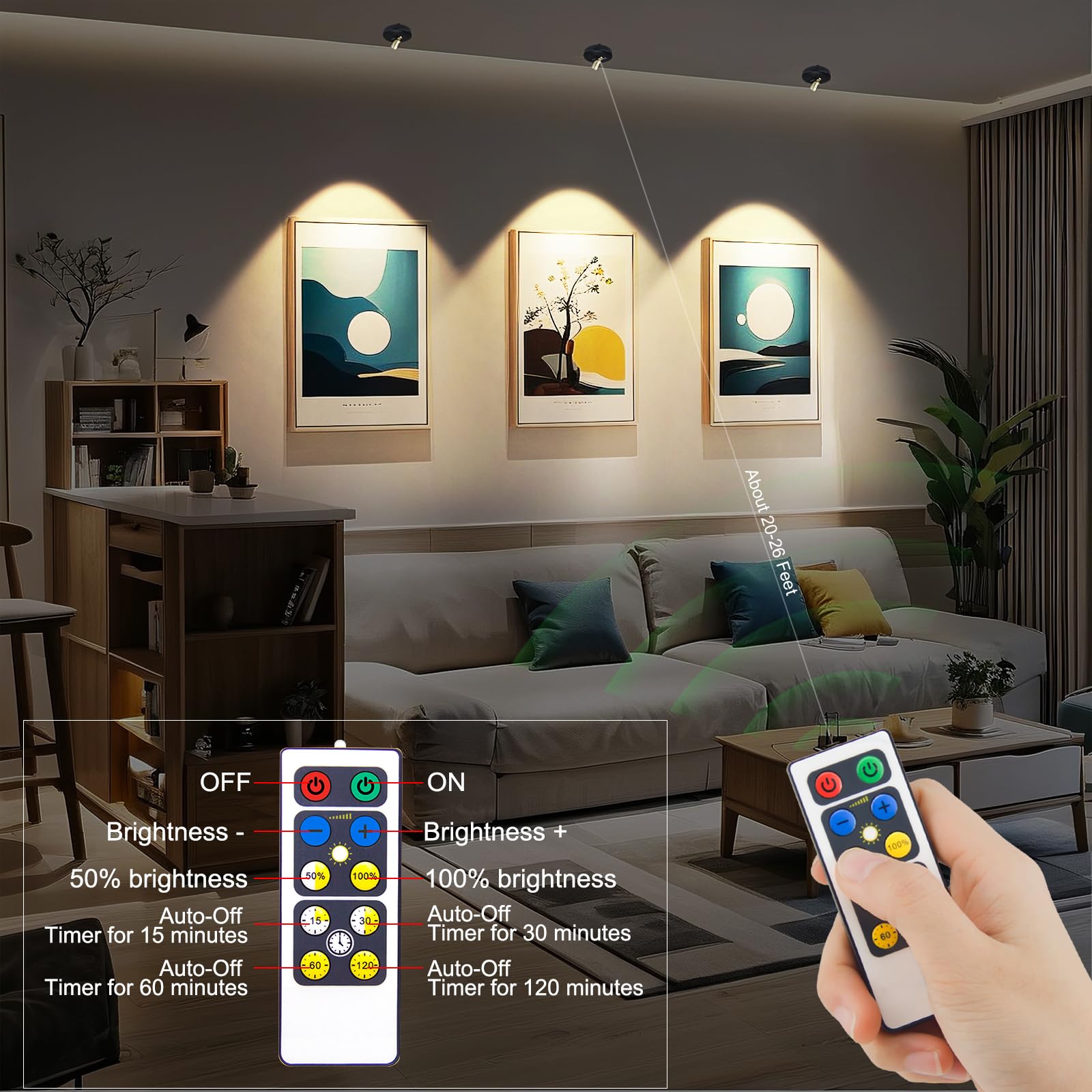 BIGMONAT Spot Alimentato a Batteria, LED Senza Fili Dimmerabili Per Piante, Illuminazione Interna, Luce Accentuata, Bianca Calda, Confezione Da 2 - Nero