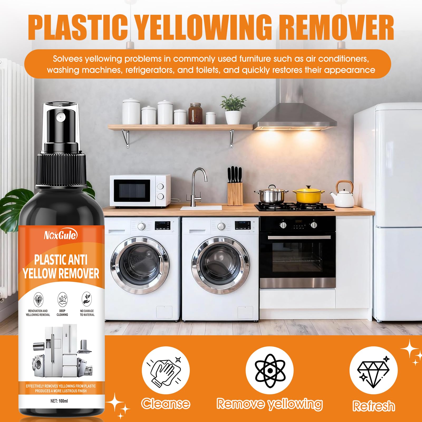 NoxGule Limpiador Antiamarilleo, Eliminador de Amarilleamiento de Plástico, Limpiador de Eliminación de Amarillamiento de Aire Acondicionado, para Aires Acondicionados, Lavadoras Refrigeradores,100ml — view 2