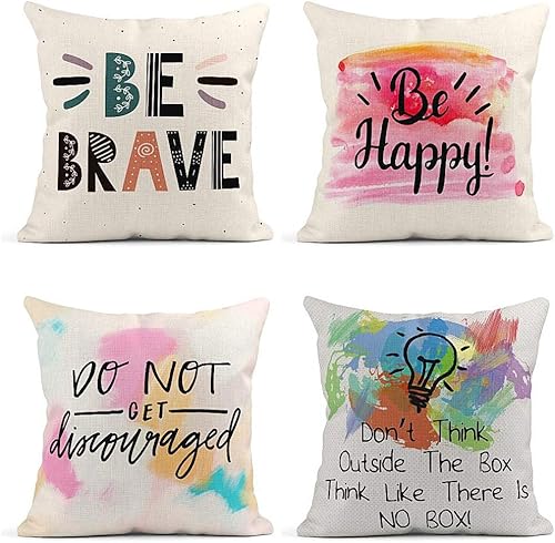 ArtSockect- Juego de 4 fundas de almohada decorativas para decoración del hogar, cuadradas, 18 x 18 pulgadas.