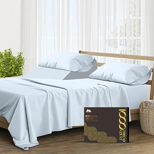 MAYFAIR LINEN Juego de sábanas de 100 % algodón egipcio puro para cama ajustable, 1000 hilos, 5 piezas, sábana de tamaño King dividida superior para