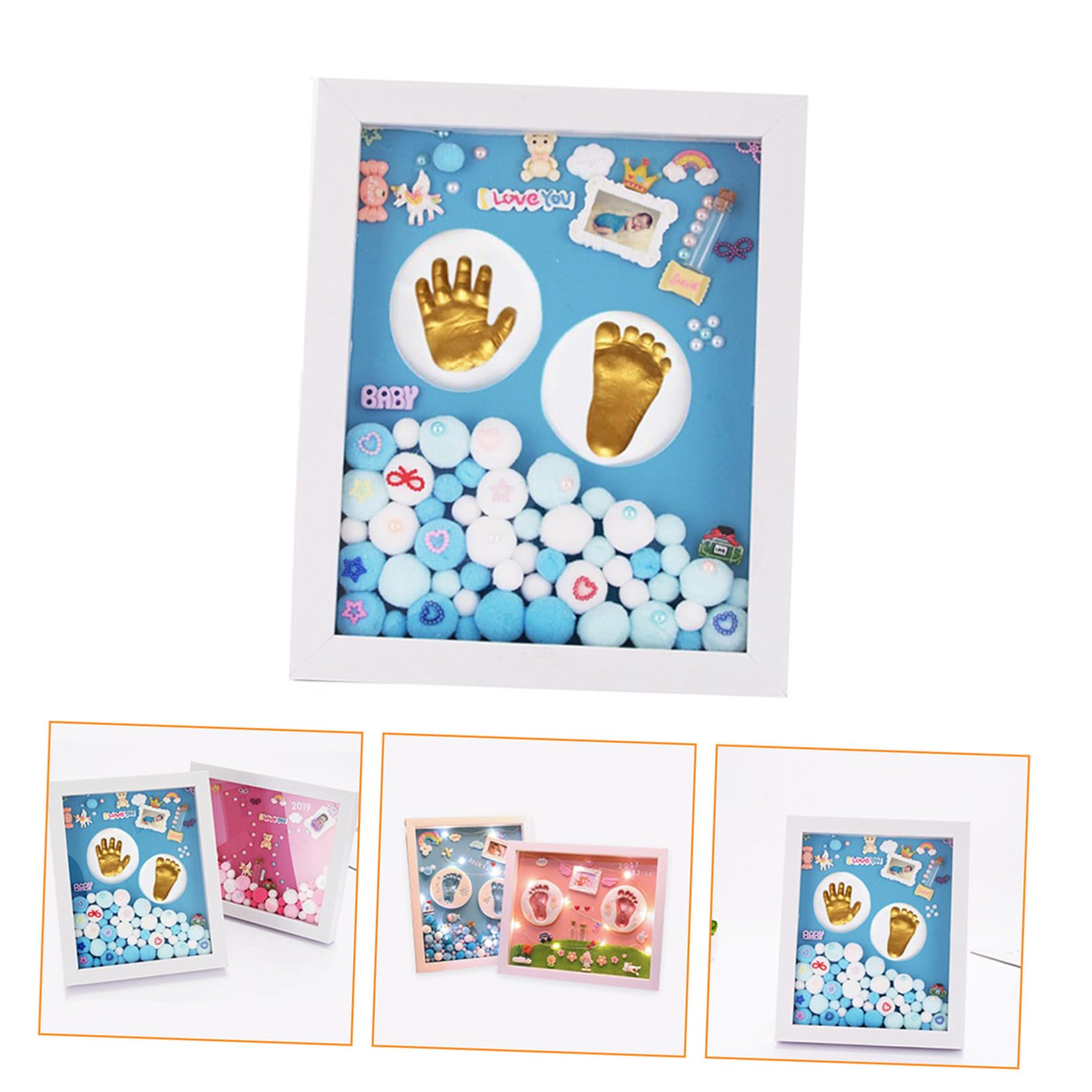 HEALLILY Kit per Impronte Mani e Piedi Ragazzo Ragazza Cornice Oro in Acrilico, Set Regalo Nascita Bimbo Utile per Battesimo e Ricordo Prezioso