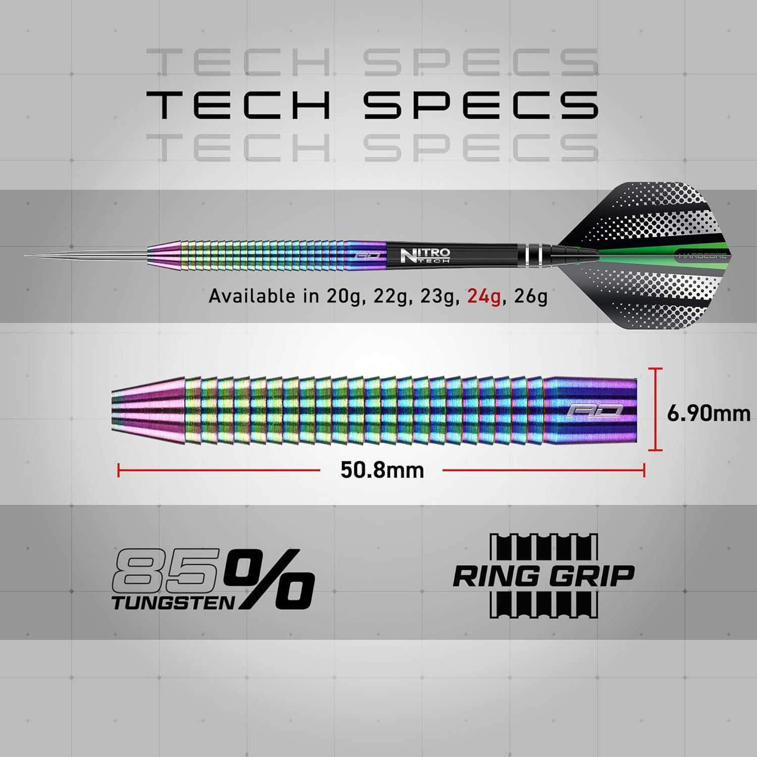 RED Dragon Razor Edge Spectron - Tungsten Professional Steel Darts Set with Flights and shafts - Available in 20g, 22g, 23g, 24g, 26g