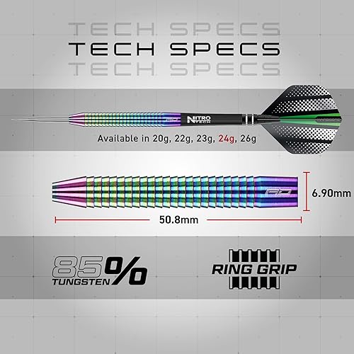 Vista 4 de RED Dragon Razor Edge Spectron - Tungsten Professional Steel Darts Set with Flights and shafts - Available in 20g, 22g, 23g, 24g, 26g