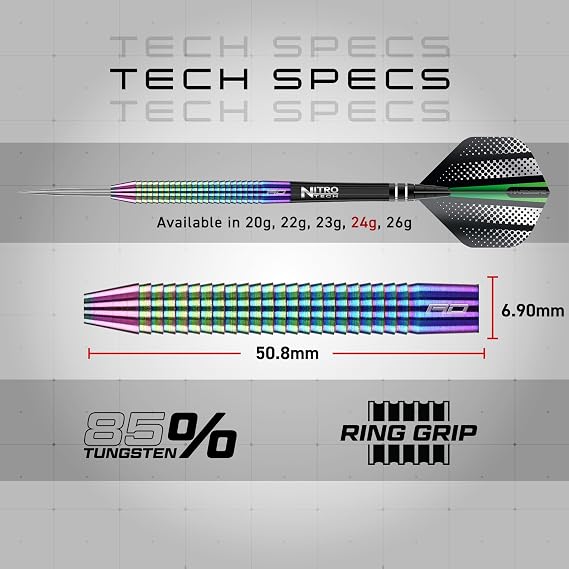 RED Dragon Razor Edge Spectron - Tungsten Professional Steel Darts Set with Flights and shafts - Available in 20g, 22g, 23g, 24g, 26g