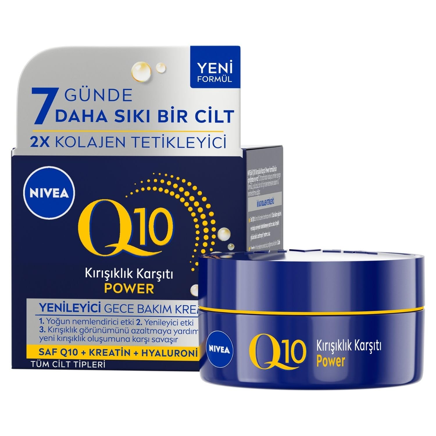 NIVEA Q10 Kırışıklık Karşıtı Gece Bakım Kremi 50 ml,Nemlendirici,Yenileyici,Kreatin,Hyaluronik Asit