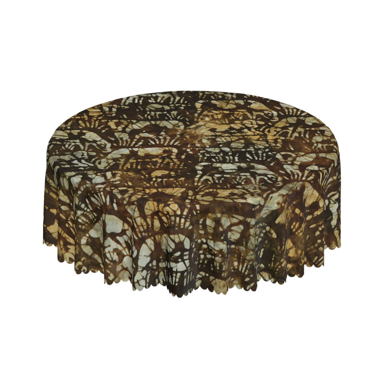 Lsjuee Abstract Cow Pasture Brown Round Tablecloth 60 Inch Printed Washable Tablecloth for Dining Party Holiday Fall Home Decorative