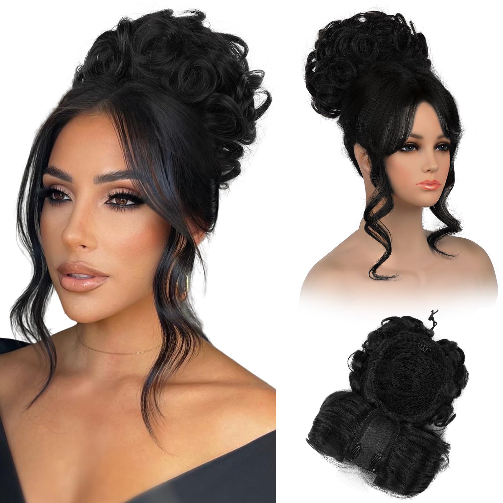 Amazon.com : REECHO Messy Bun Hair Piece with Bangs - 2-in-1 
