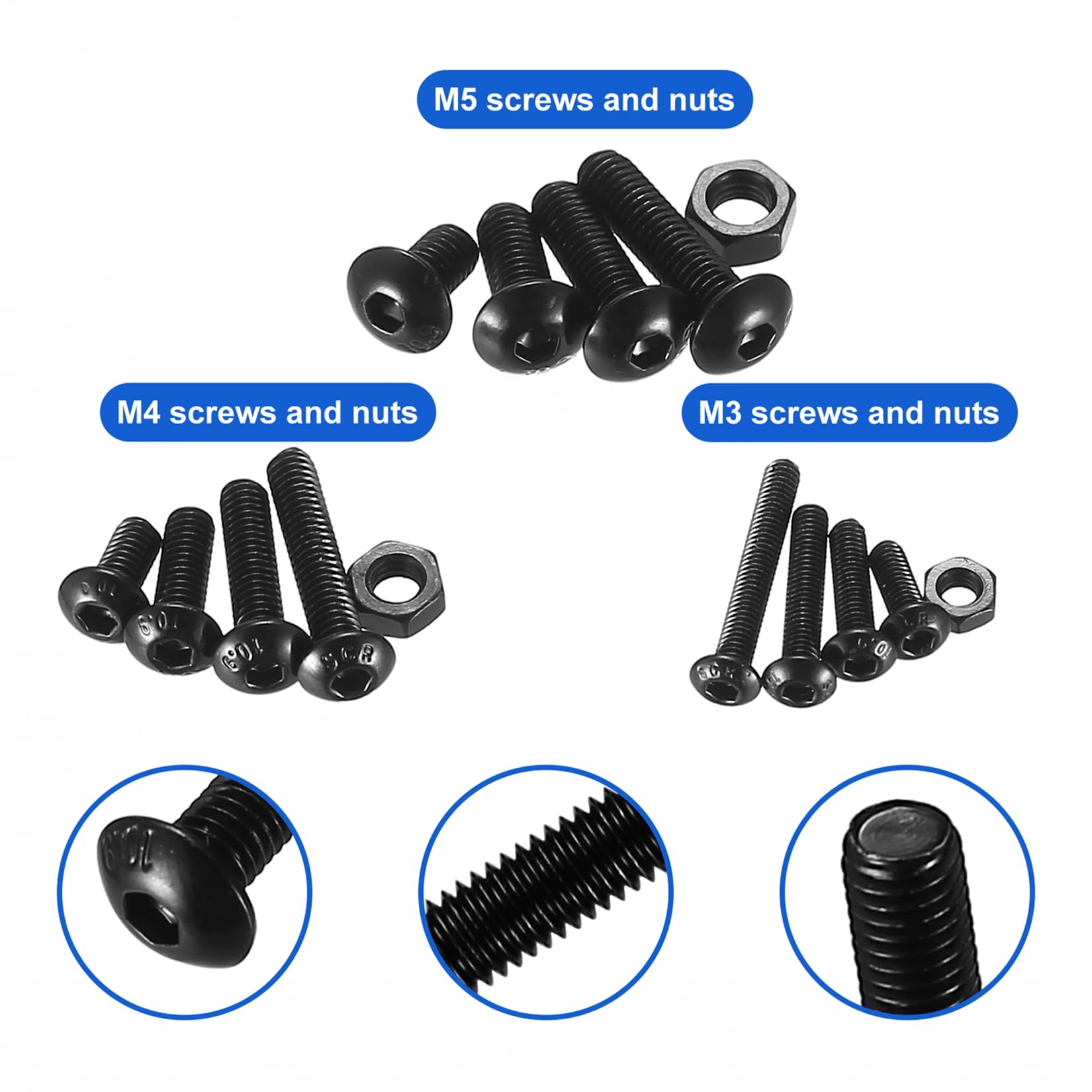 520 Pezzi Viti A Testa Svasata Con Dadi M3/M4/M5 - Acciaio Inox - Per Fai Da Te E Lavori Professionali - Foto 2