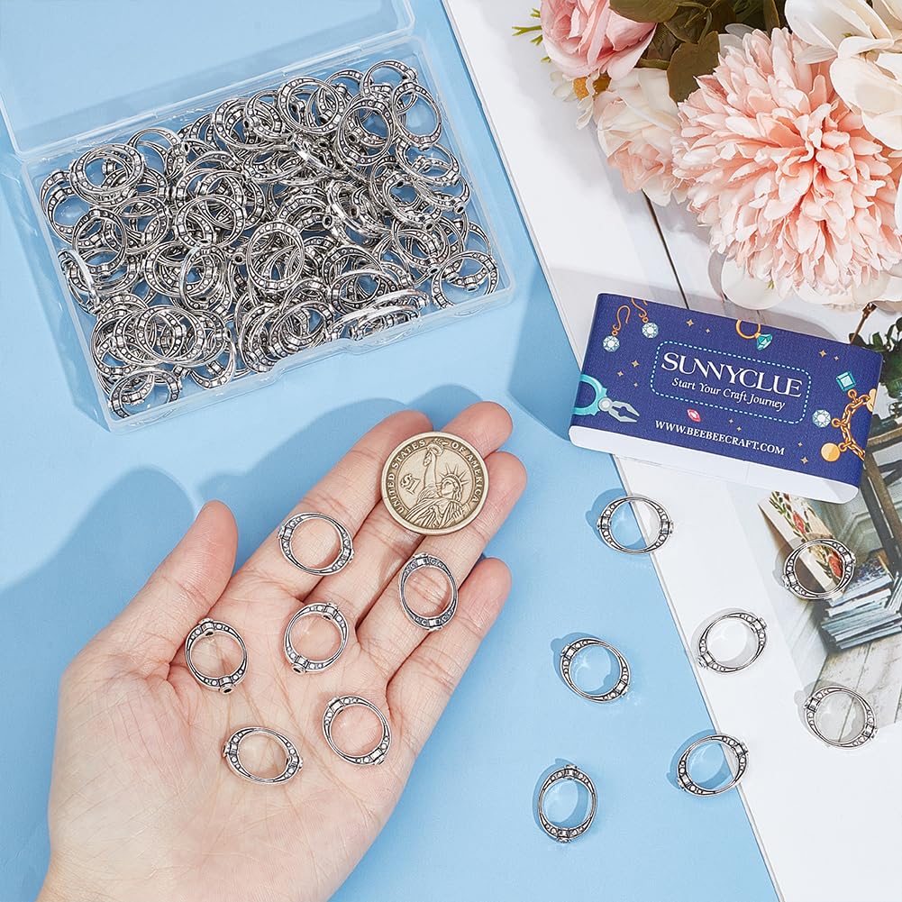 SUNNYCLUE 1 Box 120Pcs Bead Frames 10mm Circle Bead Frame Bulk Antique Silver Alloy Tibetan Style Hollow Round Beads Frames Metal Charms for Jewelry Making Supplies DIY Bracelets Necklaces Earrings - Image 3
