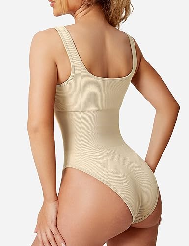 Miniatura 2 de YEOREO Body brillante para mujer, acanalado, sin mangas, con cuello cuadrado, sexy, moldeador