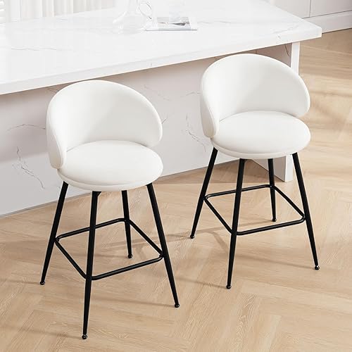 Miniatura 9 de Bekrvio Juego de 2 taburetes de bar altos de 30 pulgadas de altura de bar, taburetes de bar giratorios de terciopelo con respaldo, moderna silla de