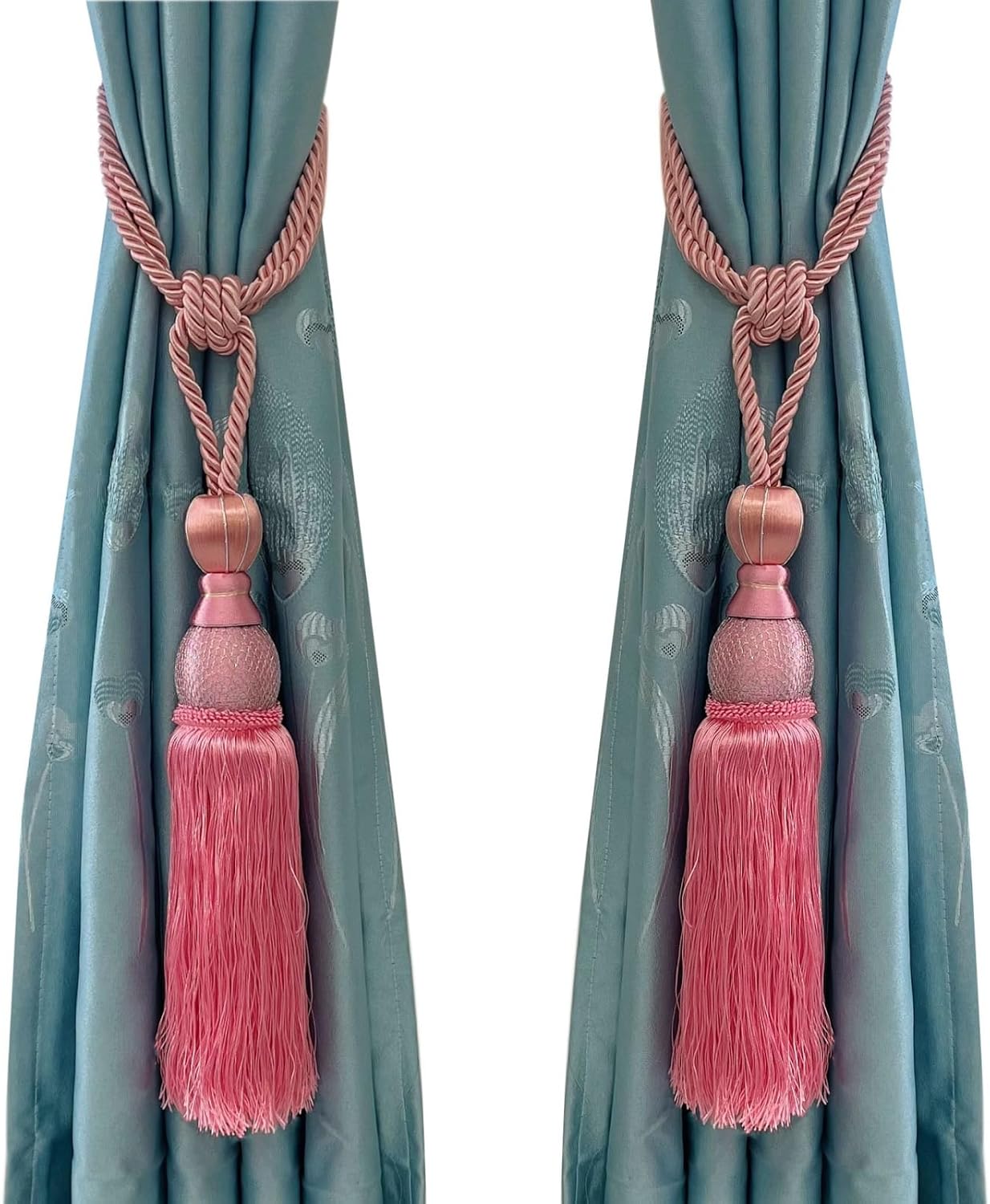 Selling Wonderful Curtain Holdbacks Curtains Tiebacks Home Decorative Braided Buckle Fastener Accessories Window Drapery Ball Tassels Tiebacks, Set of 2(Pink)