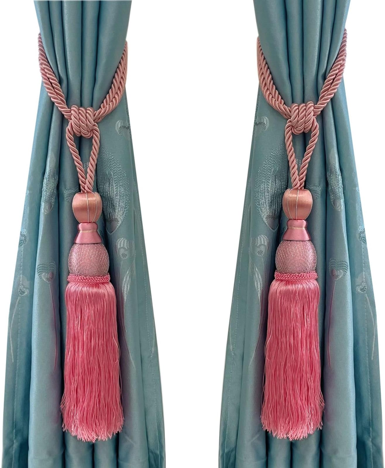 Selling Wonderful Curtain Holdbacks Curtains Tiebacks Home Decorative Braided Buckle Fastener Accessories Window Drapery Ball Tassels Tiebacks, Set of 2(Pink)