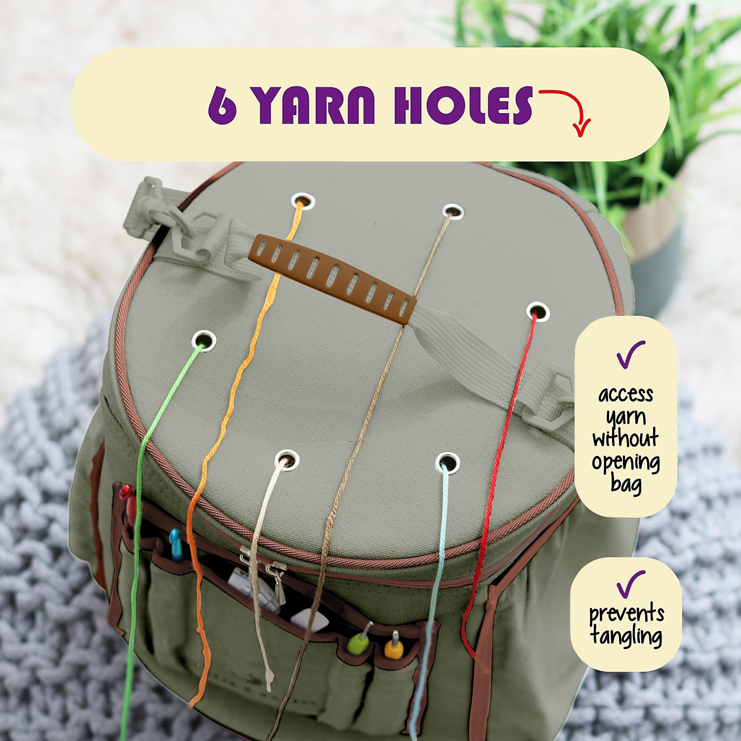 Häkeltaschen-Organizer – strapazierfähige Stricktasche, Garn-Organizer für Häkelzubehör und Zubehör, Segeltuchgarn-Tasche, Häkel-Organizer mit Zubehörtasche, Garnaufbewahrungs-Organizer – Salbeigrün