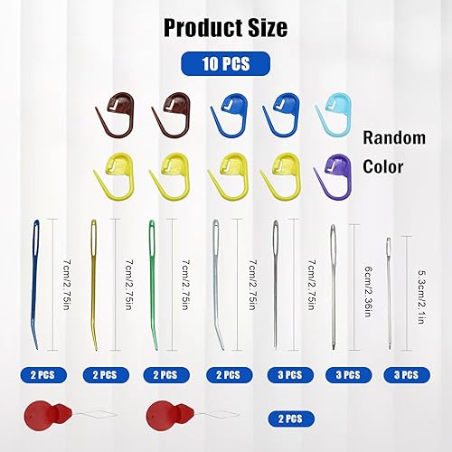 Miniatura 2 de Juego de agujas de hilo de ojo grande, 29 agujas de coser romas, 8 agujas de tapiz curvas, 9 agujas rectas romas, 10 marcadores de punto para