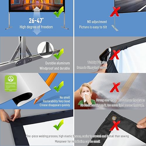 Miniatura 7 de SCREENPRO - Pantalla de proyector con soporte de 144 pulgadas, pantalla de película portátil de plegado rápido con patas ajustables (máximo 20.7