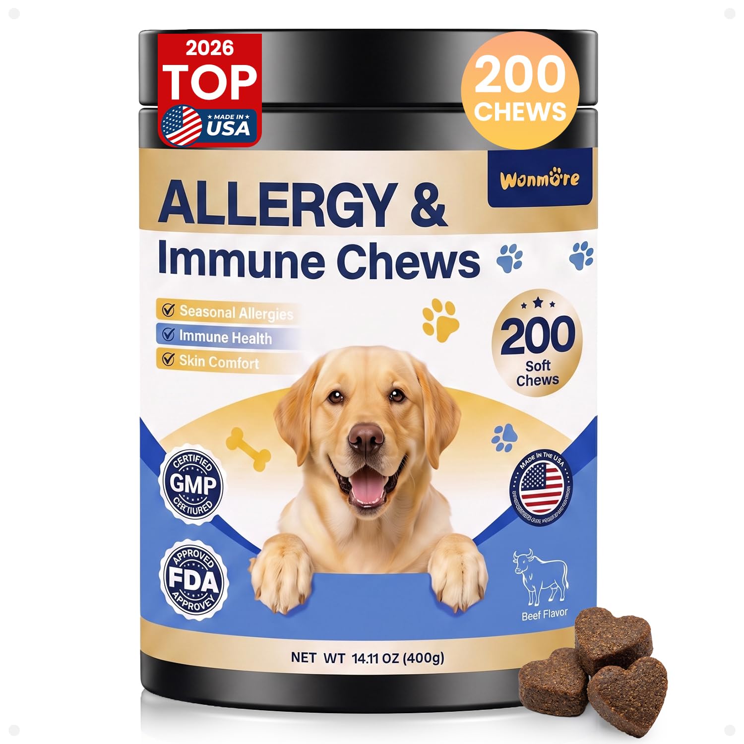 Dog Allergy Chews, Itchy Skin & Paw Licking Support, 200 Soft Chews