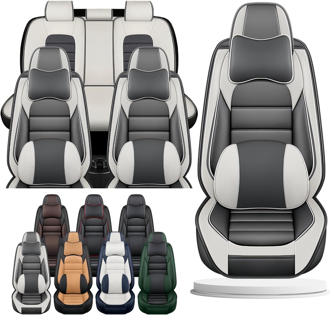 Seat Covers for Toyota C-HR CHR 2018-2023, Front and Rear Seat Cover Wear-Resistant Waterproof Accessories, Full Set with Pillow, White Gray