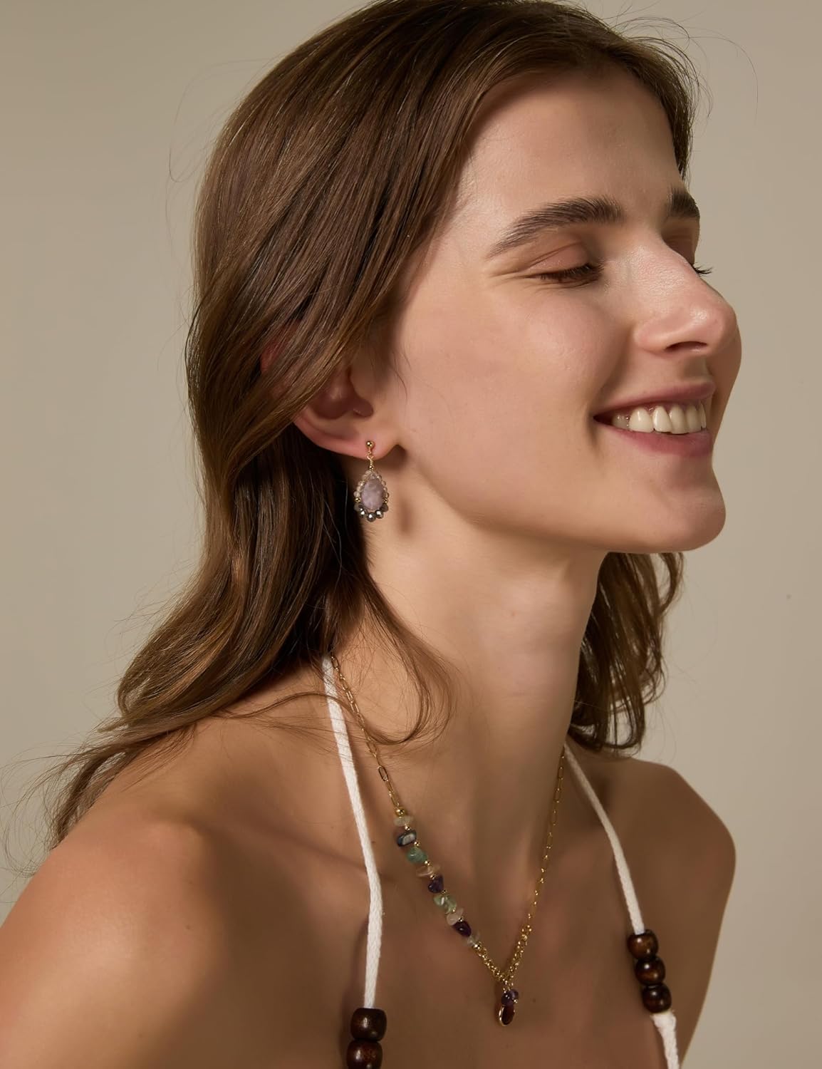 Teardrop Stone Earrings for Women Boho Dangle Natural Stone Crystal Lightweight Gemstone Earrings Summer Beach Jewelry for Women Bohemia Amethyst - Image 6