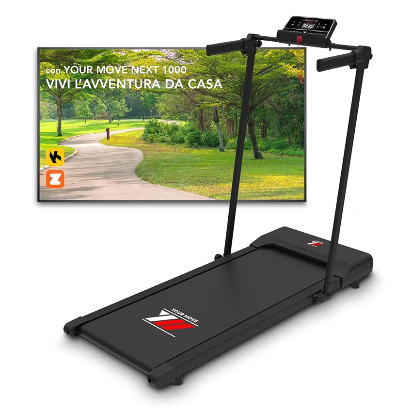 Immagine del prodotto YM Tapis Roulant Elettrico Pieghevole, Tappeto Corsa Extra Large (42 cm larghezza), Telaio rinforzato, APP Kinomap & Zwift, Salvaspazio, 12 Programmi, NEXT 1000 NERO Your Move