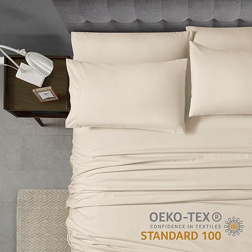 Miniatura 6 de Home Collection Micro Caress - Lujoso juego de sábanas de 4 piezas, 2.16 ozm, tamaño King con 2 fundas de almohada adicionales, color crema